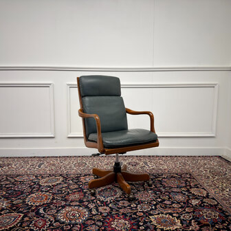 Klassiek-Antiek-Engels-Oud-Vintage-Chesterfield-Heldense-Exclusive-Bureaustoel-President-Chair-Groen-Leder