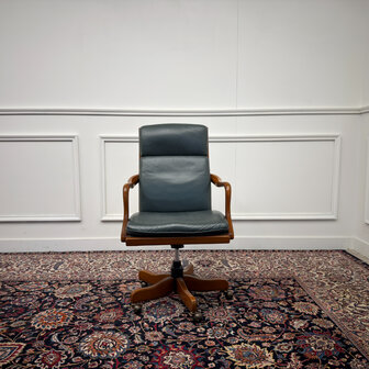 Klassiek-Antiek-Engels-Oud-Vintage-Chesterfield-Heldense-Exclusive-Bureaustoel-President-Chair-Groen-Leder