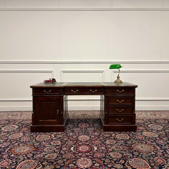 Klassiek-Antiek-Engels-Oud-Vintage-Chesterfield-Bureau-Desk-Groen-Leder