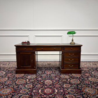 Klassiek-Antiek-Engels-Oud-Vintage-Chesterfield-Bureau-Desk-Groen-Leder
