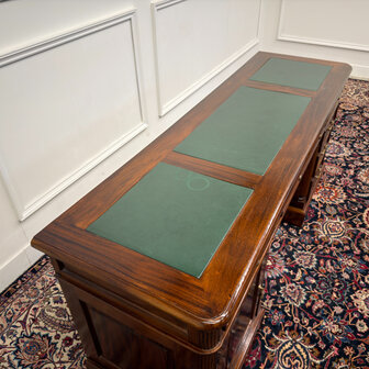 Klassiek-Antiek-Engels-Oud-Vintage-Chesterfield-Bureau-Desk-Groen-Leder