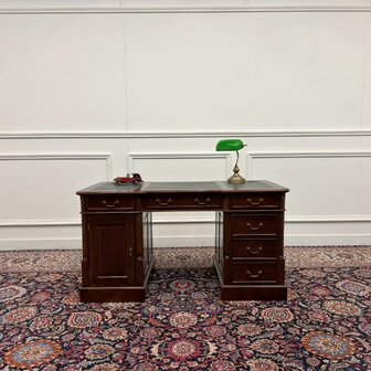 Klassiek-Antiek-Engels-Oud-Vintage-Chesterfield-Bureau-Desk-Groen-Leder