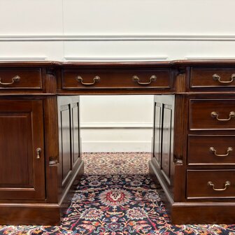 Klassiek-Antiek-Engels-Oud-Vintage-Chesterfield-Bureau-Desk-Groen-Leder