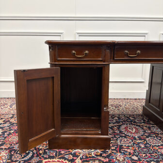 Klassiek-Antiek-Engels-Oud-Vintage-Chesterfield-Bureau-Desk-Groen-Leder
