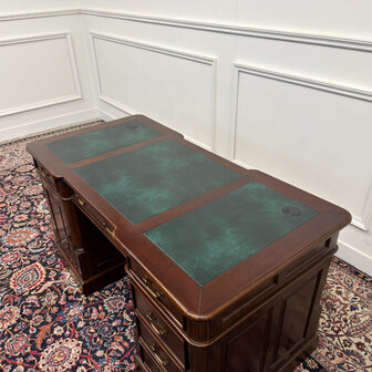Klassiek-Antiek-Engels-Oud-Vintage-Chesterfield-Bureau-Desk-Groen-Leder