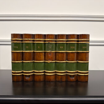 Klassiek-Engels-Antiek-Oud-Vintage-Chesterfield-Originele-Globe-Wernicke-Faux-books-Boekenkist-Boekendoos