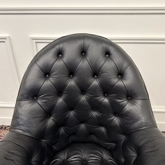 Klassiek-Engels-Antiek-Oud-Vintage-Chesterfield-Bureaustoel-Director-Directors-Chair-Zwart-Leder