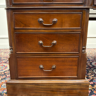 Klassiek-Engels-Antiek-Oud-Vintage-Chesterfield-Zeer-Groot-Bureau-Desk-Partnerdesk-Bruin-Leder