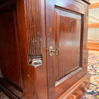 Klassiek-Engels-Antiek-Oud-Vintage-Chesterfield-Bureau-Desk-Groen-Leder-met-Achterschot