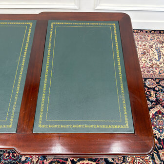 Klassiek-Engels-Antiek-Oud-Vintage-Chesterfield-Bureau-Desk-Groen-Leder-met-Achterschot