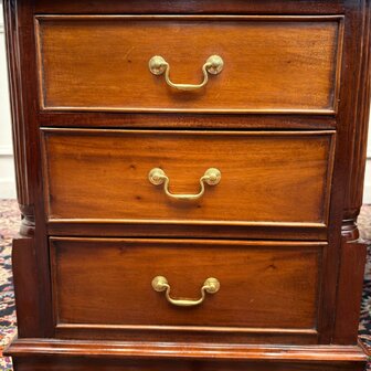 Klassiek-Oud-Antiek-Engels-Vintage-Chesterfield-Bureau-Desk-Partnerdesk-Bordeaux-Rood-Leder