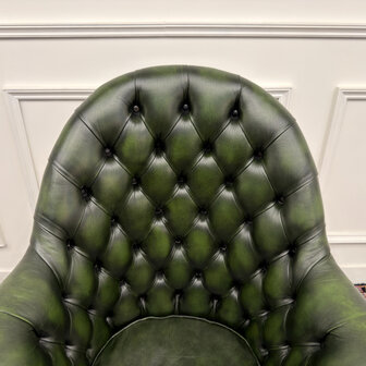 Klassiek-Engels-Chesterfield-Antiek-Oud-Vintage-Bureaustoel-Director-Directors-Chair-Groen-Leder-5