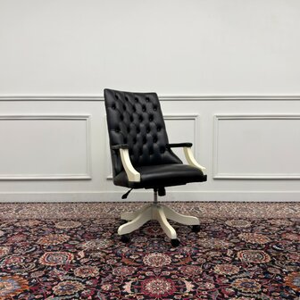 Klassiek-Engels-Antiek-Oud-Vintage-Chesterfiel-Bureaustoel-President-Chair-Zwart-Leder-1