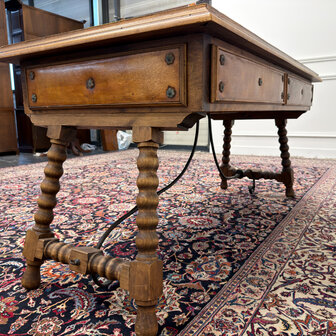 Klassiek-Spaans-Antiek-Oud-Vintage-Schrijftafel-19e-eeuw-Met-Lederen-Wereldkaart-7