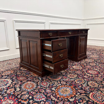 Klassiek-Engels-Antiek-Oud-Vintage-Chesterfield-Bureau-Desk-Groen-Leder-13