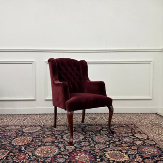 Klassiek-Engels-Antiek-Oud-Vintage-Chesterfield-Fauteuils-Oorfauteuils-Arm-Chairs-Fluweel-Oxblood-7