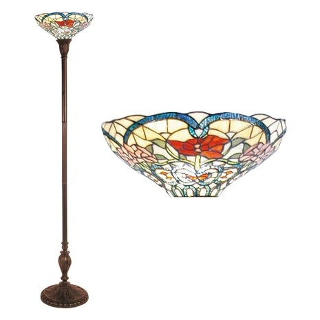Tiffany-vloerlamp-beige-rood-glas-bloemen-rond-staande-lamp