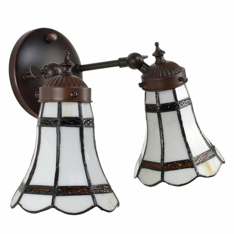 Dubbele-Tiffany-wandlamp-wit-bruin-glas-metaal-muurlamp-2
