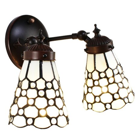 Dubbele-Tiffany-wandlamp-wit-bruin-glas-metaal-muurlamp -klassiek-1