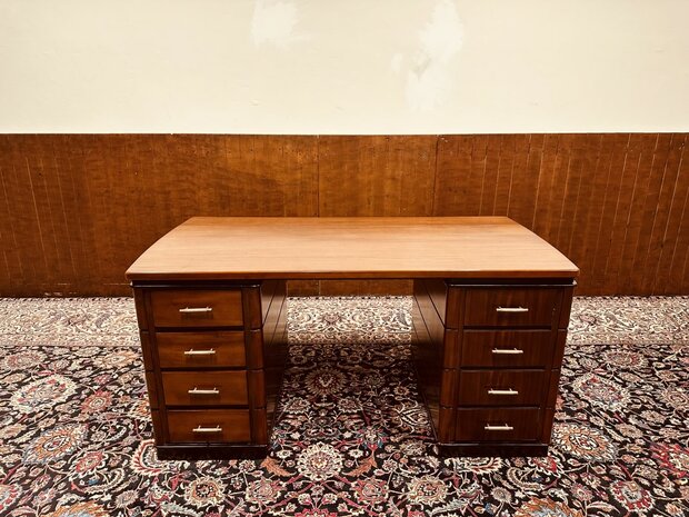 Klassiek-Antiek-Chesterfield-Engels-Art-Deco-Bureau-Desk-Partnerdesk