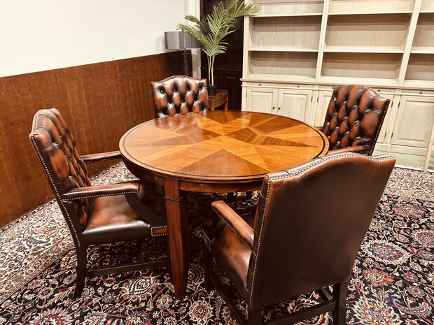 Klassiek-Engels-Art-Deco-Ronde-Vergadertafel-Eetafel-Inleg