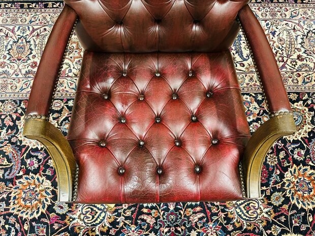 Klassiek-Engels-Antiek-Oud-Oxblood-Lederen-Bureaustel-President-Chair