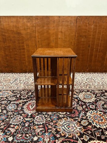 Klassiek-Engels-Antiek-Oud-Mahonie-Roterende-Boekenmolen