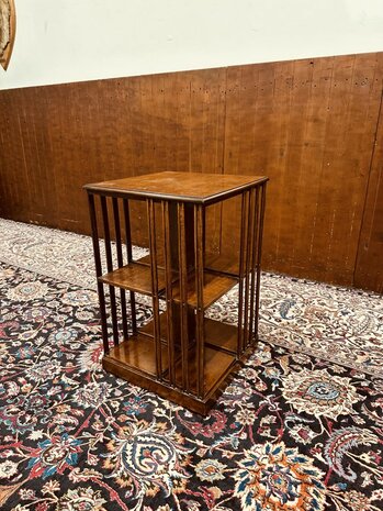 Klassiek-Engels-Antiek-Oud-Mahonie-Roterende-Boekenmolen