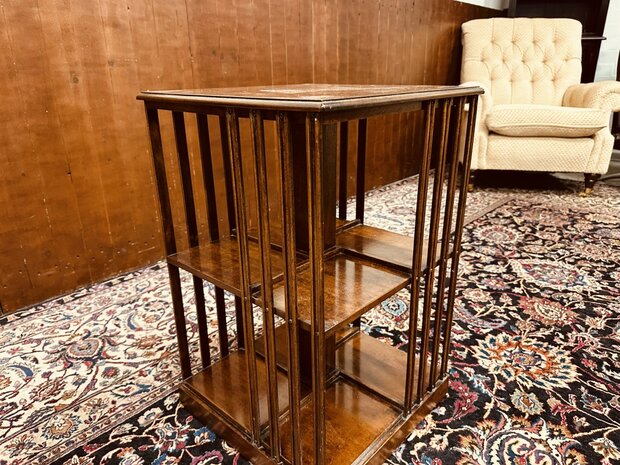 Klassiek-Engels-Antiek-Oud-Mahonie-Roterende-Boekenmolen