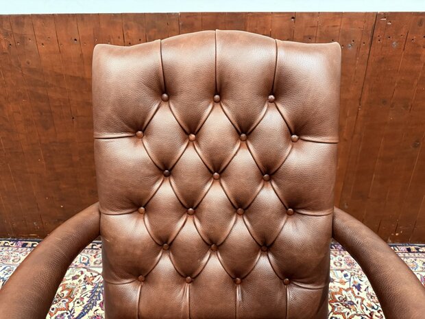 Engels-Antiek-Klassiek-Chesterfield-Bureaustoel-President-Chair-Bruin-Leder-4