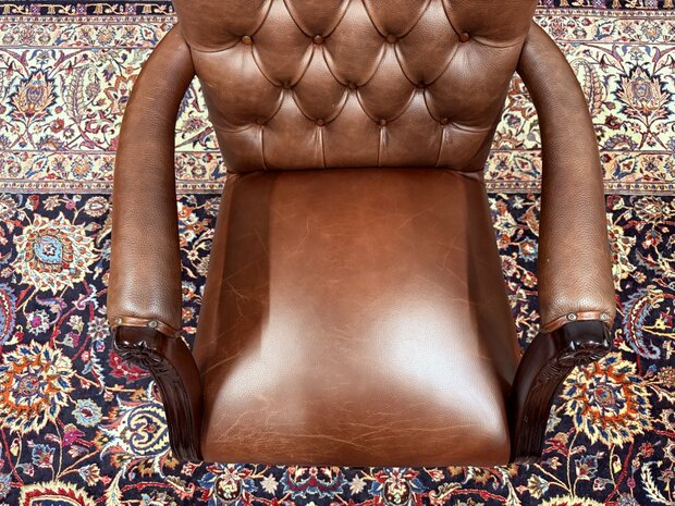 Engels-Antiek-Klassiek-Chesterfield-Bureaustoel-President-Chair-Bruin-Leder-5
