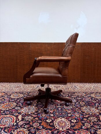 Antiek-Egels-Klassiek-Chesterfield-Bureaustoel-President-Chair-Bruin-Leder-2
