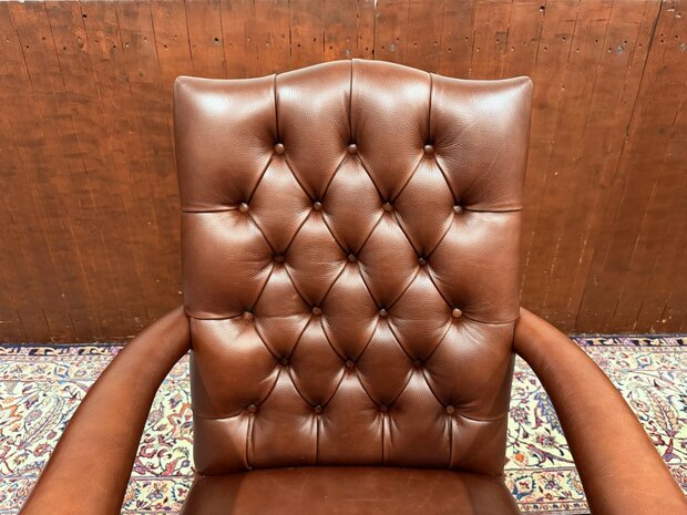 Antiek-Egels-Klassiek-Chesterfield-Bureaustoel-President-Chair-Bruin-Leder-3