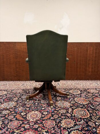 Klassiek-Engels-Antiek-Oud-Chesterfield-Bureaustoel-President-Chair-Groen-Leder-3