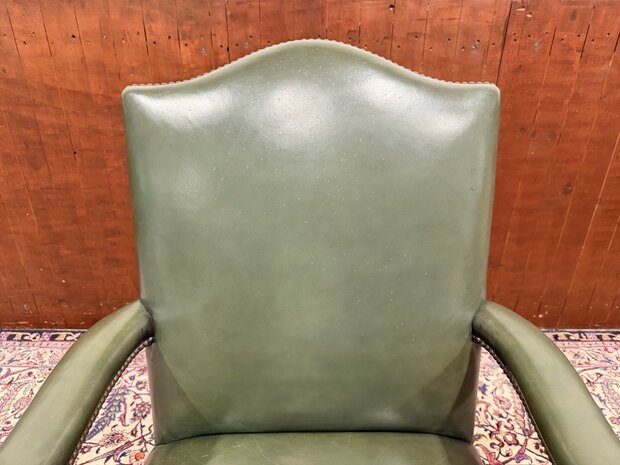 Klassiek-Engels-Antiek-Oud-Chesterfield-Bureaustoel-President-Chair-Groen-Leder-4