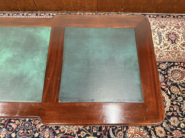 Ondiep-Klassiek-Engels-Antiek-Oud-Chesterfield-Bureau-Desk-Met-Groen-Lederen-Inleg-17