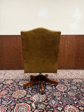 Klassiek-Engels-Antiek-Oud-Chesterfield-Bureaustoel-President-Chair-Geel-Leder