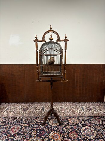 Klassiek-Engels-Oud-Antiek-Vogelkooi-op-standaard-Vogel-Voliere