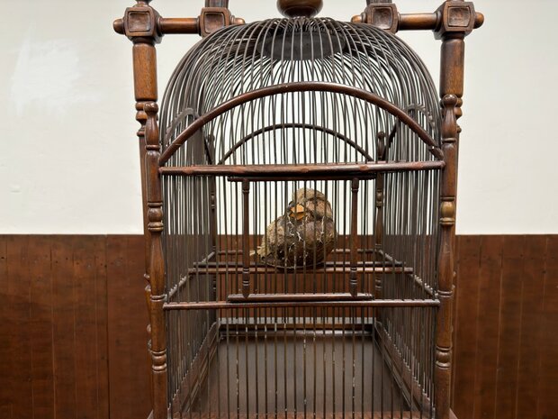 Klassiek-Engels-Oud-Antiek-Vogelkooi-op-standaard-Vogel-Voliere