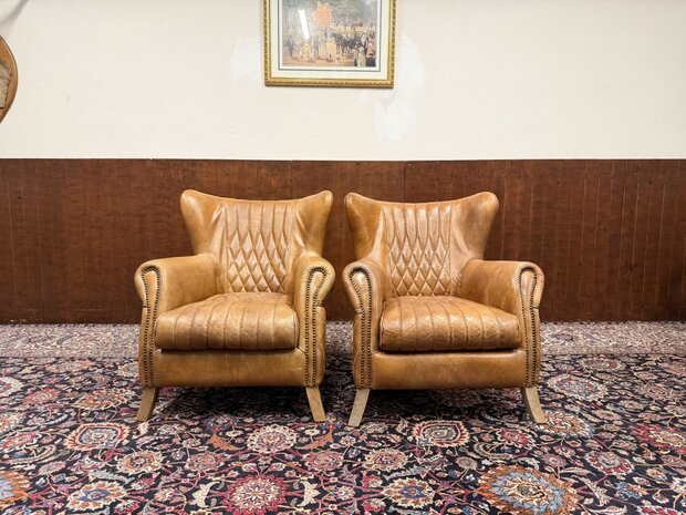 Klassiek-Engels-Oud-Antiek-Chesterfeld-Schaapslederen-Schaaps-Leder-Fauteuil-Aviator-Chair-Model