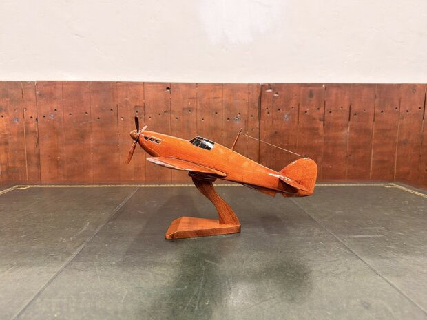 Klassiek-Engels-Antiek-Oud-Mahoniehouten-Modelvliegtuig-Schaalvliegtuid-Hawker-Hurricane