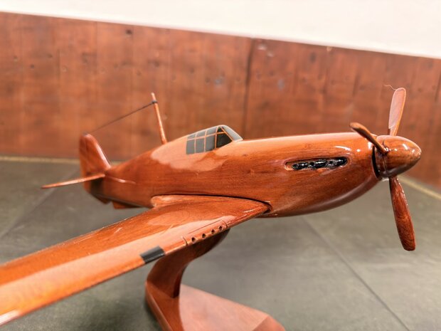 Klassiek-Engels-Antiek-Oud-Mahoniehouten-Modelvliegtuig-Schaalvliegtuid-Hawker-Hurricane
