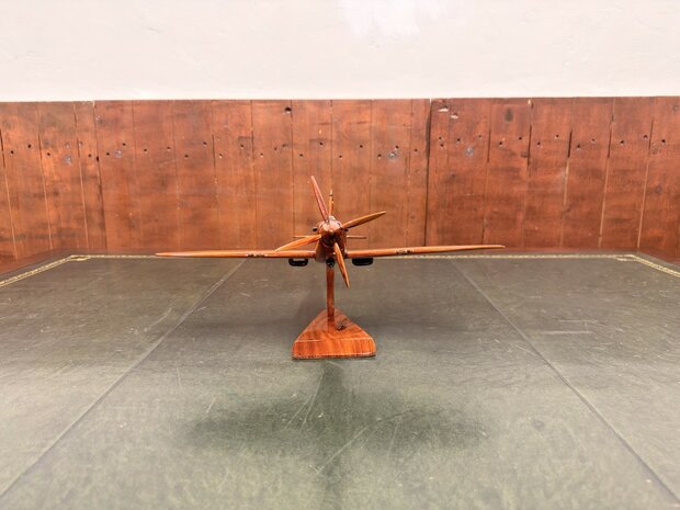 Klassiek-Engels-Antiek-Oud-Mahoniehouten-Modelvliegtuig-Schaalvliegtuid-Spitfire-Vliegtuig