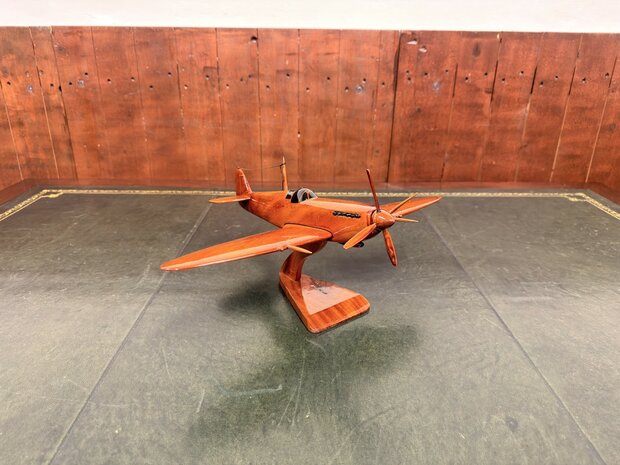 Klassiek-Engels-Antiek-Oud-Mahoniehouten-Modelvliegtuig-Schaalvliegtuid-Spitfire-Vliegtuig