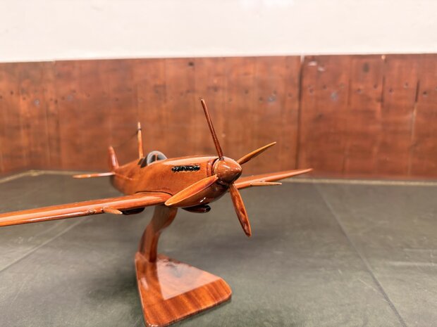 Klassiek-Engels-Antiek-Oud-Mahoniehouten-Modelvliegtuig-Schaalvliegtuid-Spitfire-Vliegtuig