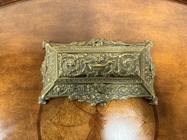 Klassiek-Engels-Antiek-Oud-Messing-Inktstel-met-Briefhouder-en-Postzegel-Kist