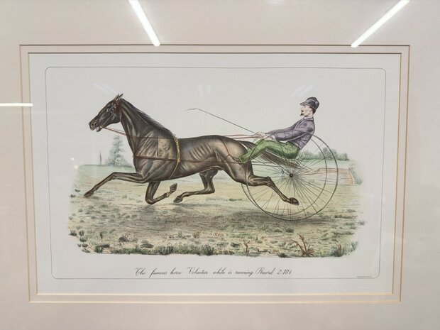 Klassiek-Antiek-Oud-Engels-Prent-The-Famous-Horse-Volunteer-While-Is-Running-Record-1