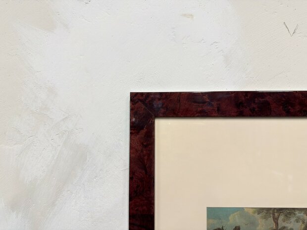 Klassiek-Oud-Antiek-Engels-Prent-met-Wortelnotenhout-Lijst