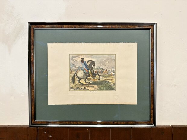 Klassiek-Oud-Antiek-Frans-Prent-La-Volte-Wortelnotenhout-Lijst