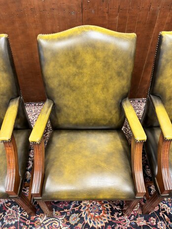 Klassiek-Engels-Antiek-Oud-Chesterfield-Set-Stoelen-Eetkamerstoelen-Stoel